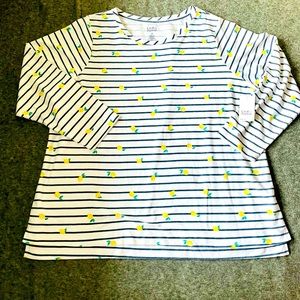 NWT! Mid sleeve stripe lemons tee, size 2X